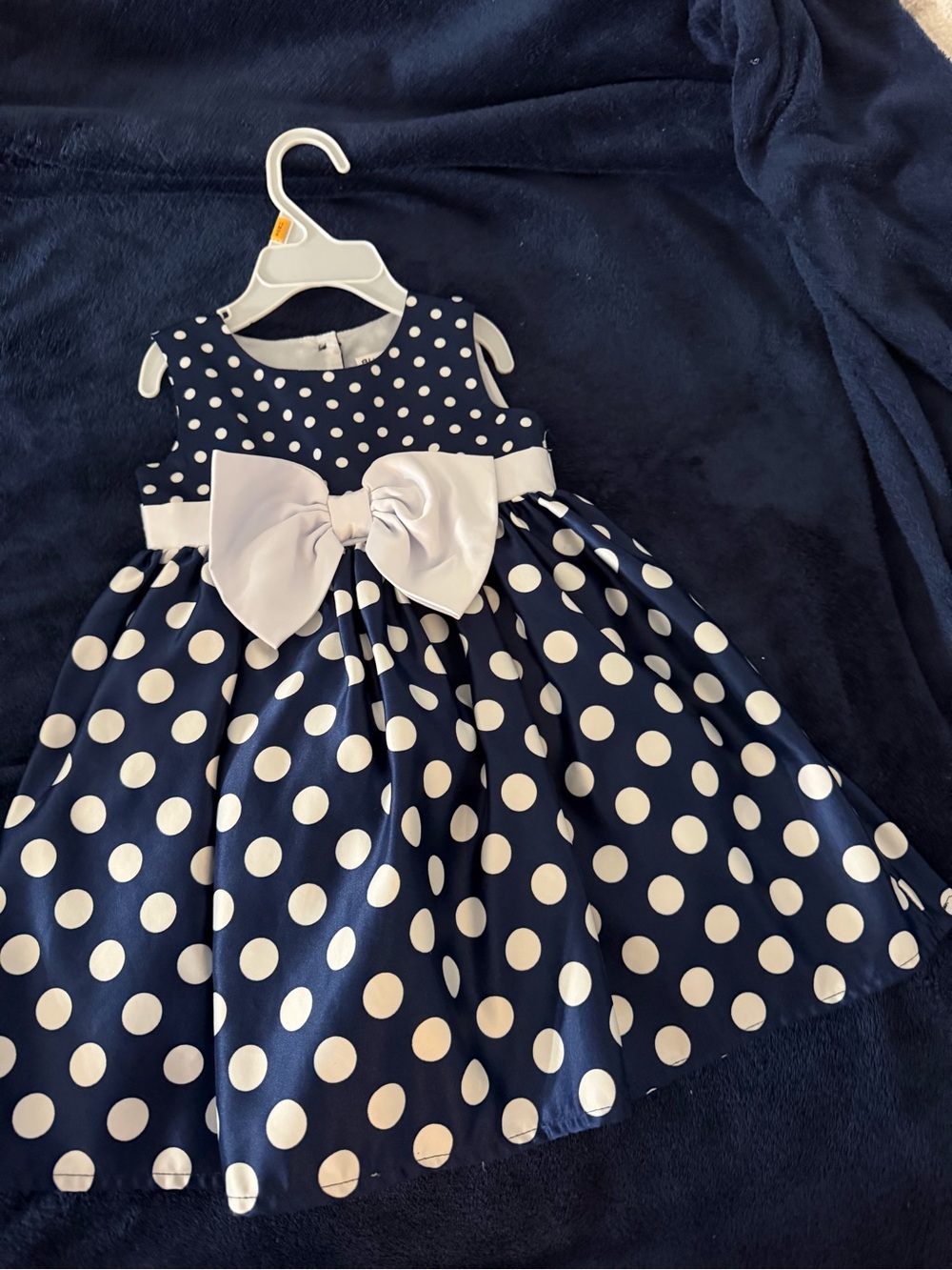 Blueberi Boulevard Navy & White Polka Dot Bow Party Dress
